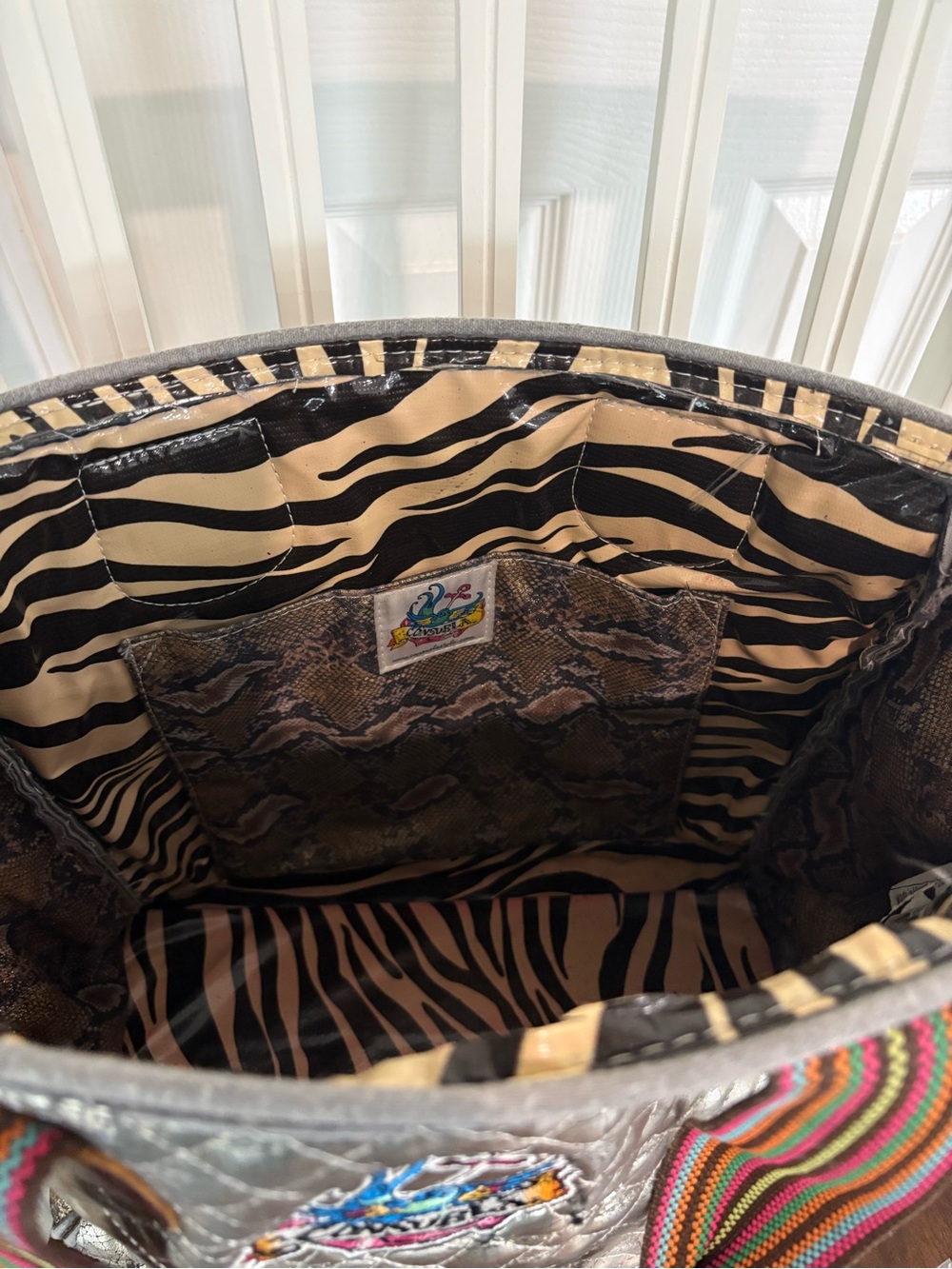 Consuela Metallic Silver Quilted Tote with Snake-Print Sides - Picture 6 of 8